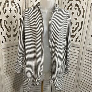 Ces Femme Striped Open-Front Cardigan - Black & White size Large